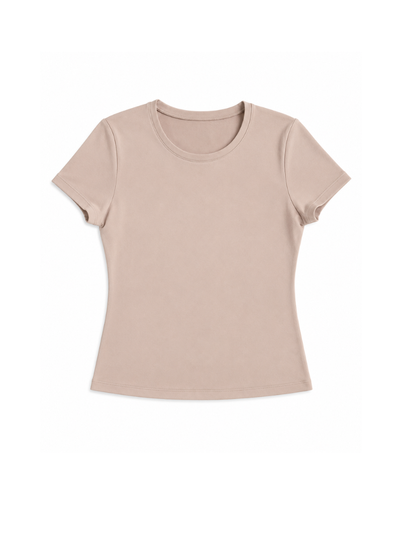 Kremowy t-shirt do ćwiczeń z krótkim rękawem w kolekcji JOYINME