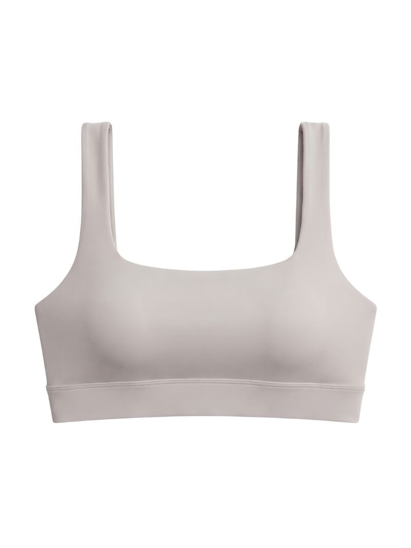 Beżowy crop top sportowy z kwadratowym dekoltem Daily Flow