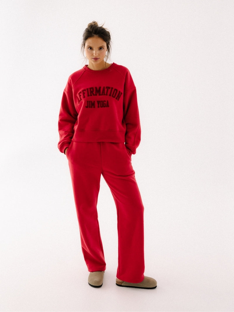 Czerwona bawełniana bluza oversize - set ze spodniami bawełnianymi w tym samym odcieniu