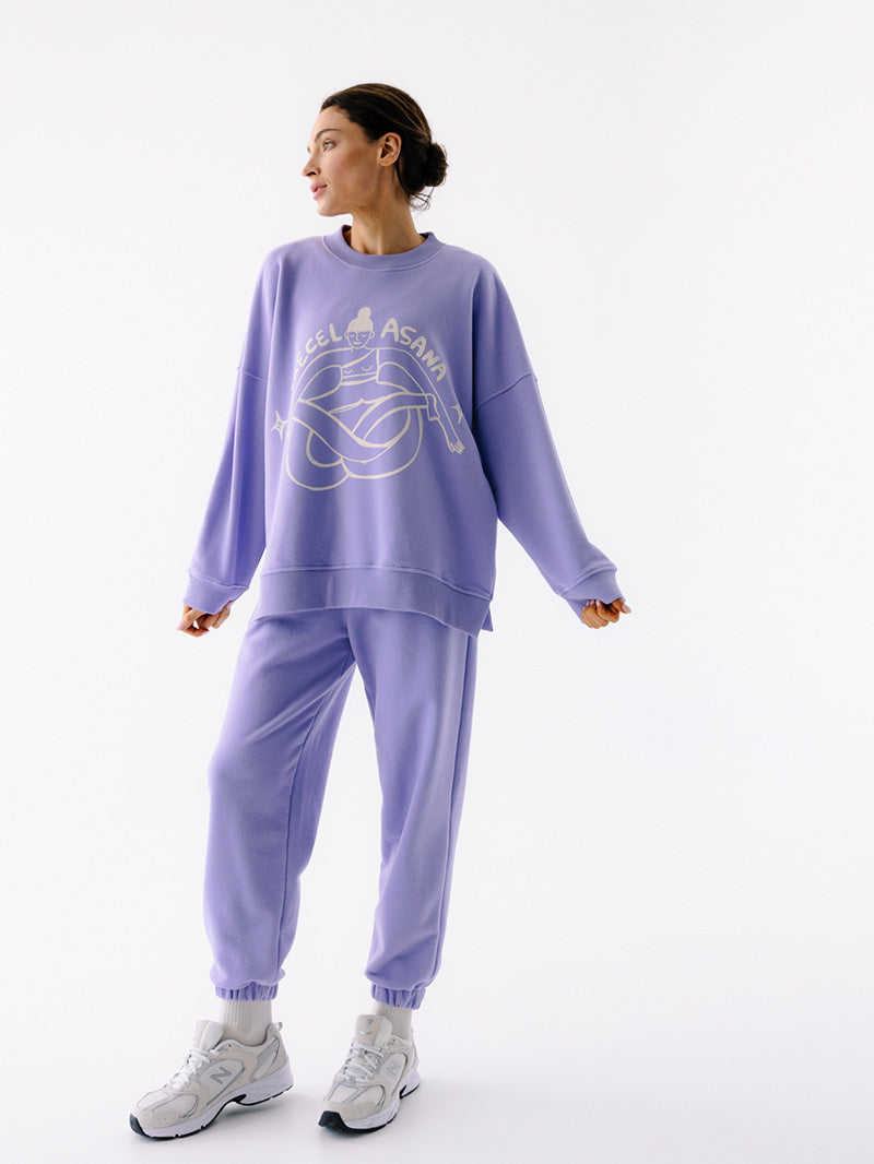 Fioletowe, luźne bawełniane spodnie dresowe KIND - set z szeroką bluzą oversize