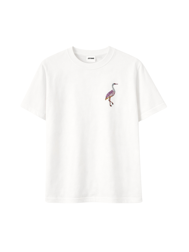 Jasna bawełniana koszulka oversize z grafiką czapli - JOYINME x Ewa Konstantynowicz Goss