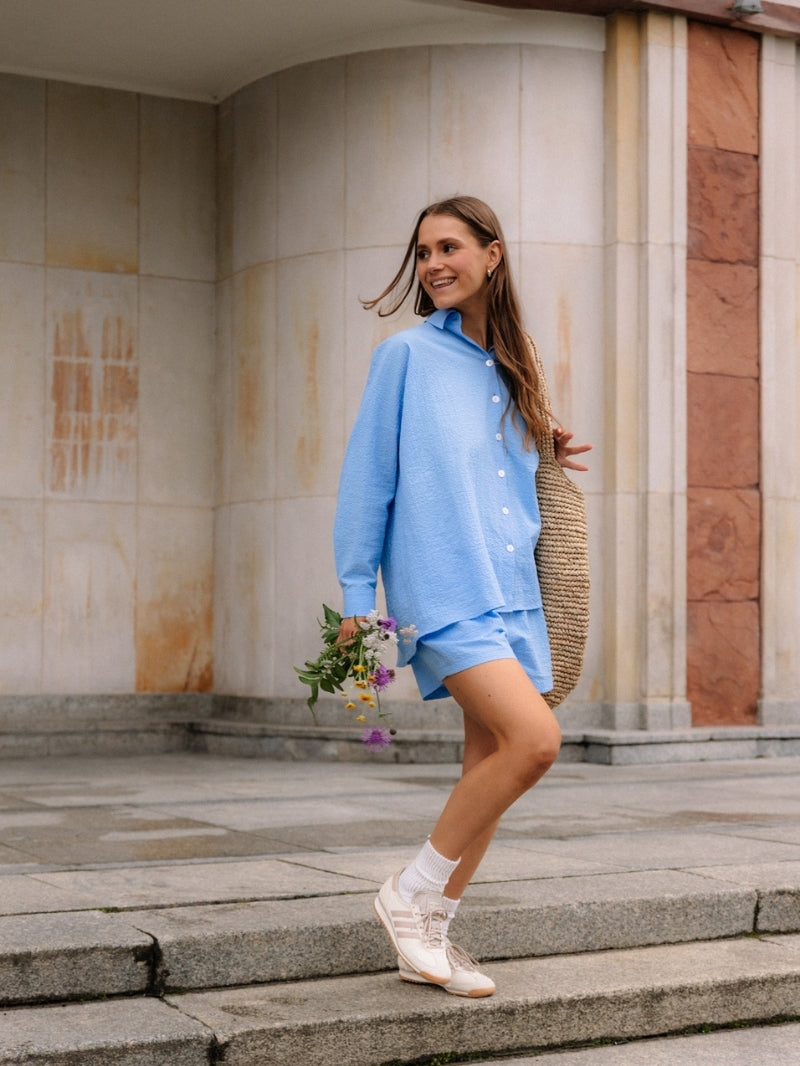 Niebieska luźna koszula damska z bawełny Summer Sky