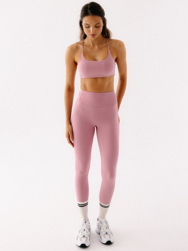 Różowe legginsy sportowe z wysokim stanem JOYINME - outfit z różowym crop topem sportowym