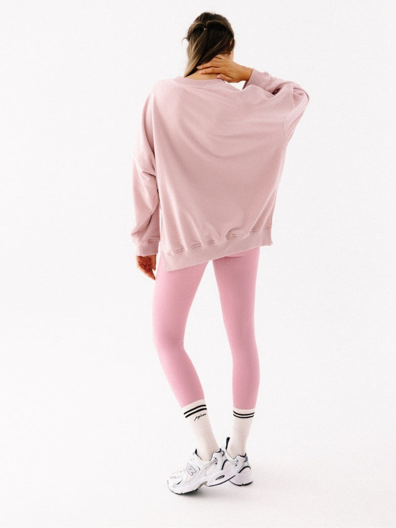 Różowe legginsy do jogi i ćwiczeń z wysokim stanem i przeszyciami Shape Ease - set z luźną różową bluzą