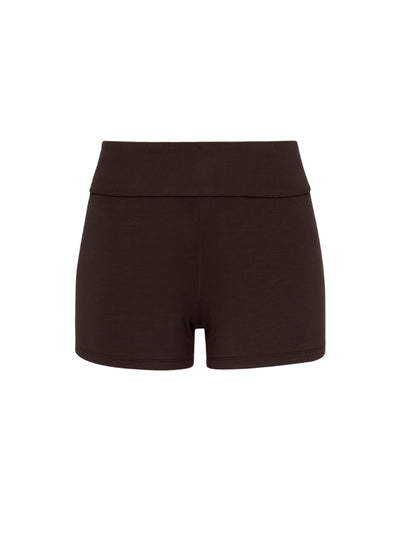 Brązowe szorty damskie loungewear z prąkowanego materiału z wysokim elastycznym pasem Pure Comfort