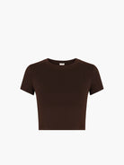 Brązowy damski t-shirt z prążkowanego materiału - do spania i na co dzień