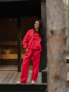 Czerwone bawełniane spodnie dresowe damskie Evolve - set z luźną czerwoną bluzą oversize