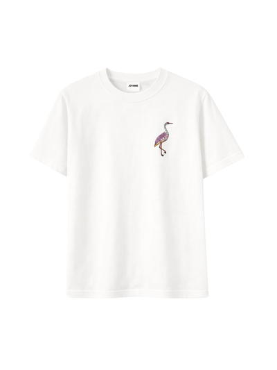 Jasna bawełniana koszulka oversize z grafiką czapli  - JOYINME x Ewa Konstantynowicz Goss