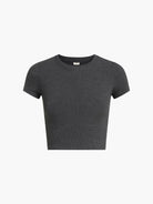 Szary damski t-shirt z prążkowanego materiału - loungewear, do spania i na co dzień